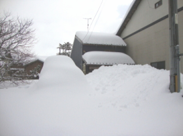 隣の車が雪の中