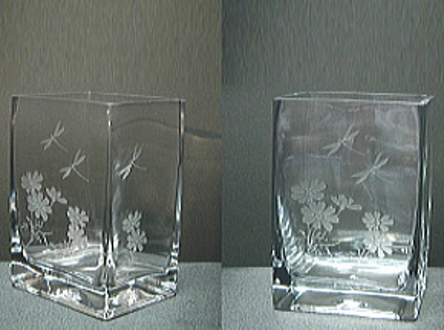 秋桜彫刻ガラス花器